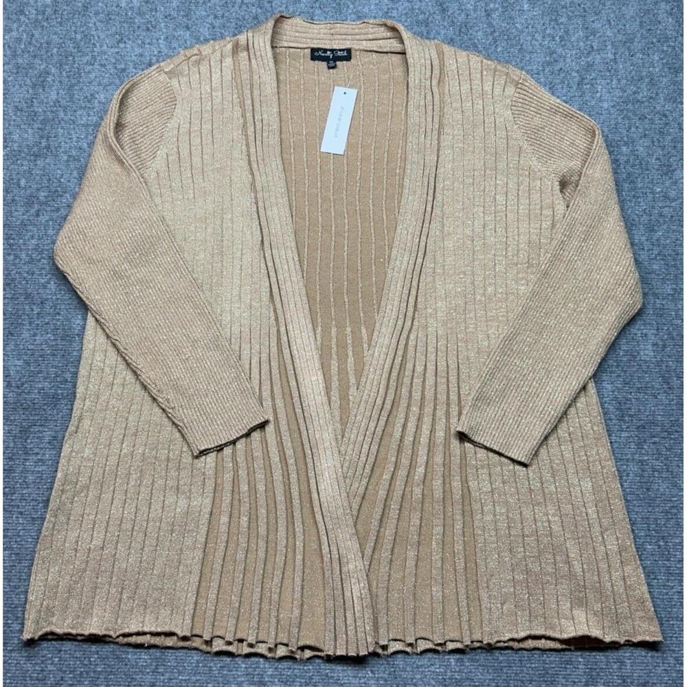 Novelty Stitch Cardigan Womens Size 2X Beige Open Front Long Sleeve Knit New